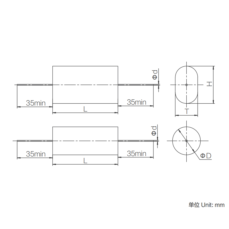CL20 Metallized ตัวเก็บประจุฟิล์มโพลีเอสเตอร์ (ชนิดแกน)